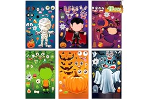LINAYE 48 Sheets Halloween Stickers Crafts for Kids Toddlers, Make Your Own Stickers, Halloween Goodie Treat Bag Fillers Game Activities for Kids Toddlers Halloween Party Favors