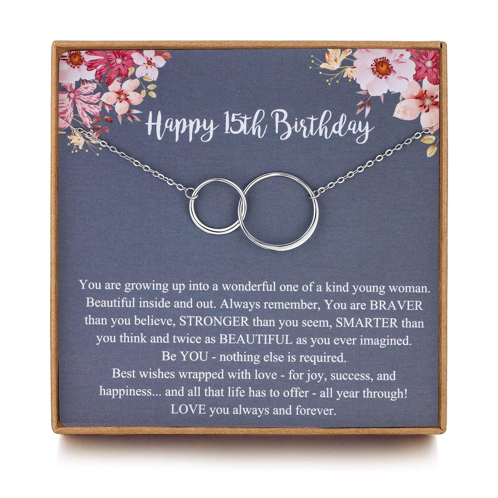 MUSIER PARIS Sweet 15th Birthday Gifts for Girls, Sterling Silver 2 Ring Birthday Necklace