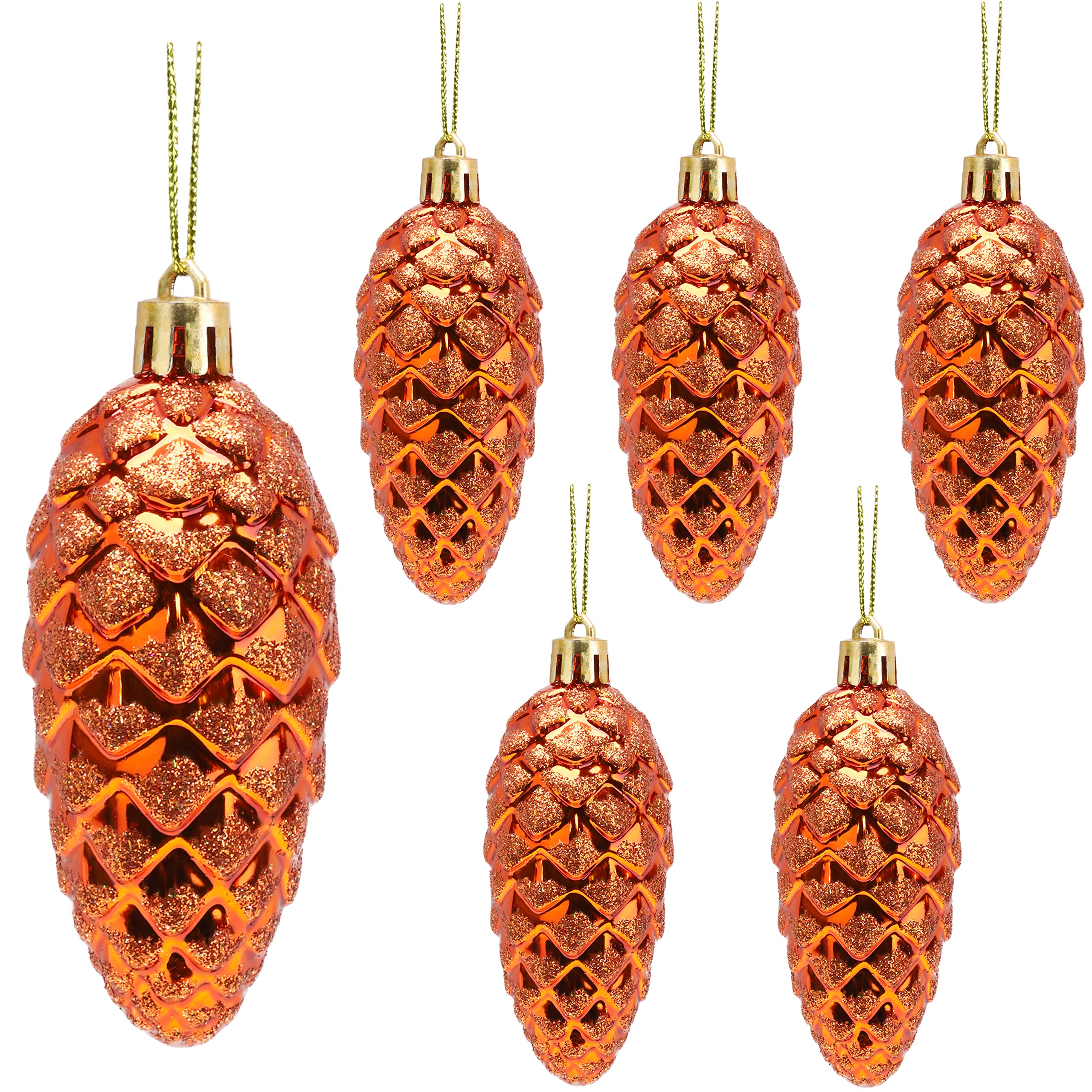 Christmas Concepts® Pack of 6-90mm Pine Cone Baubles – Shiny and Glitter Decorated – Luxury Christmas Decorations (Copper)