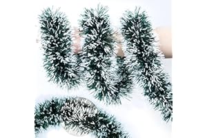 HUYAMAP 50FT Green White Christmas Tinsel Garland, Metallic Twist Xmas Garland for Christmas Tree Decorations, Holiday Hanging Garlands for Mantel Staircase Fireplace Indoor Outdoor Home Party Decor