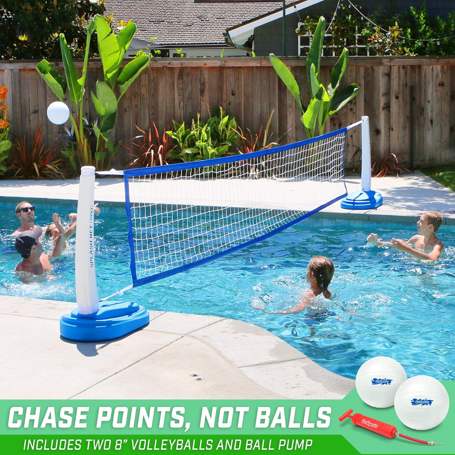 GoSports Splash Net PRO Pool Volleyball Net Includes 2 Water Volleyballs and Pump, Blue : Sports & Outdoors