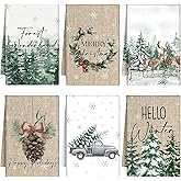 Peryiter 6 Pcs Christmas Hand Towels 16 x 24 Inches Christmas Dish Kitchen Towels Xmas Dishcloths Kitchen Decor for Holiday Bathroom Decoration (Watercolor Forest)