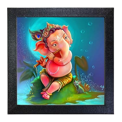 Sehaz Artworks Ganesh Wall Photo Painting (Vinyl, 30 cm x 30 cm x 3 cm, Black, SZA-Ganesha_009)