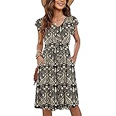 WNEEDU Women Summer Dresses Sleeveless Casual Loose Swing Button Down Midi Dress with Pockets