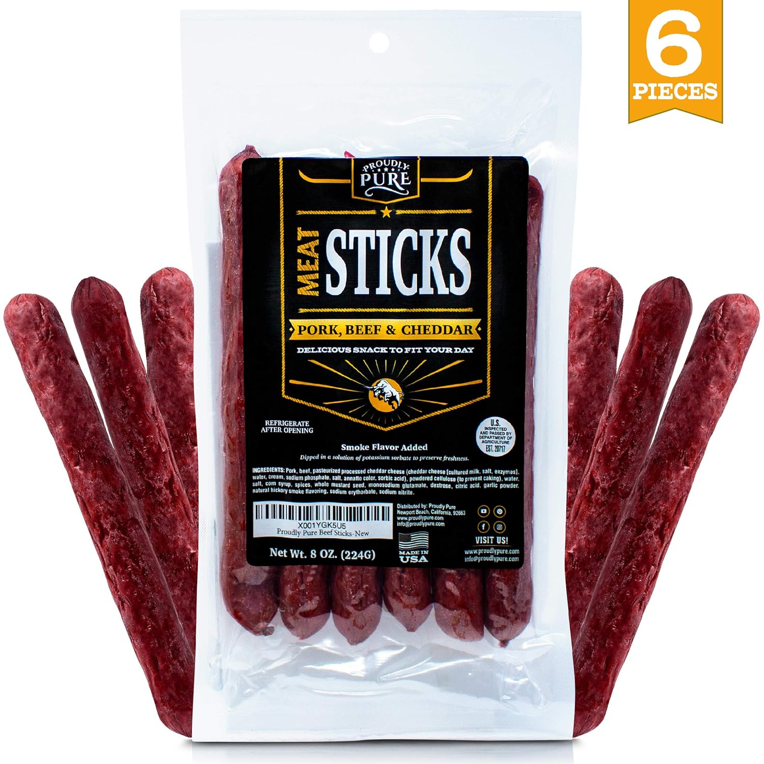 Meat Sticks 6 Count {Beef, Pork Cheddar} Smoke Flavored 100