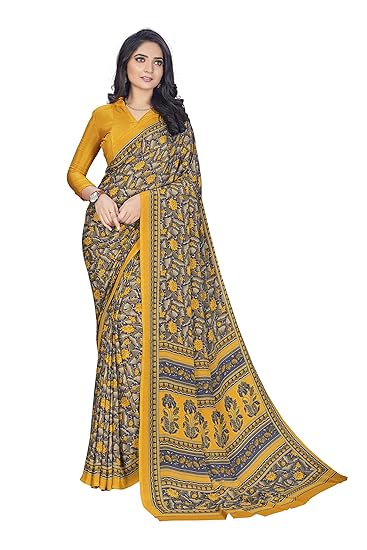 Women's New Crepe Silk Uniform Saree with Blouse (1317_AC, Multicolour)