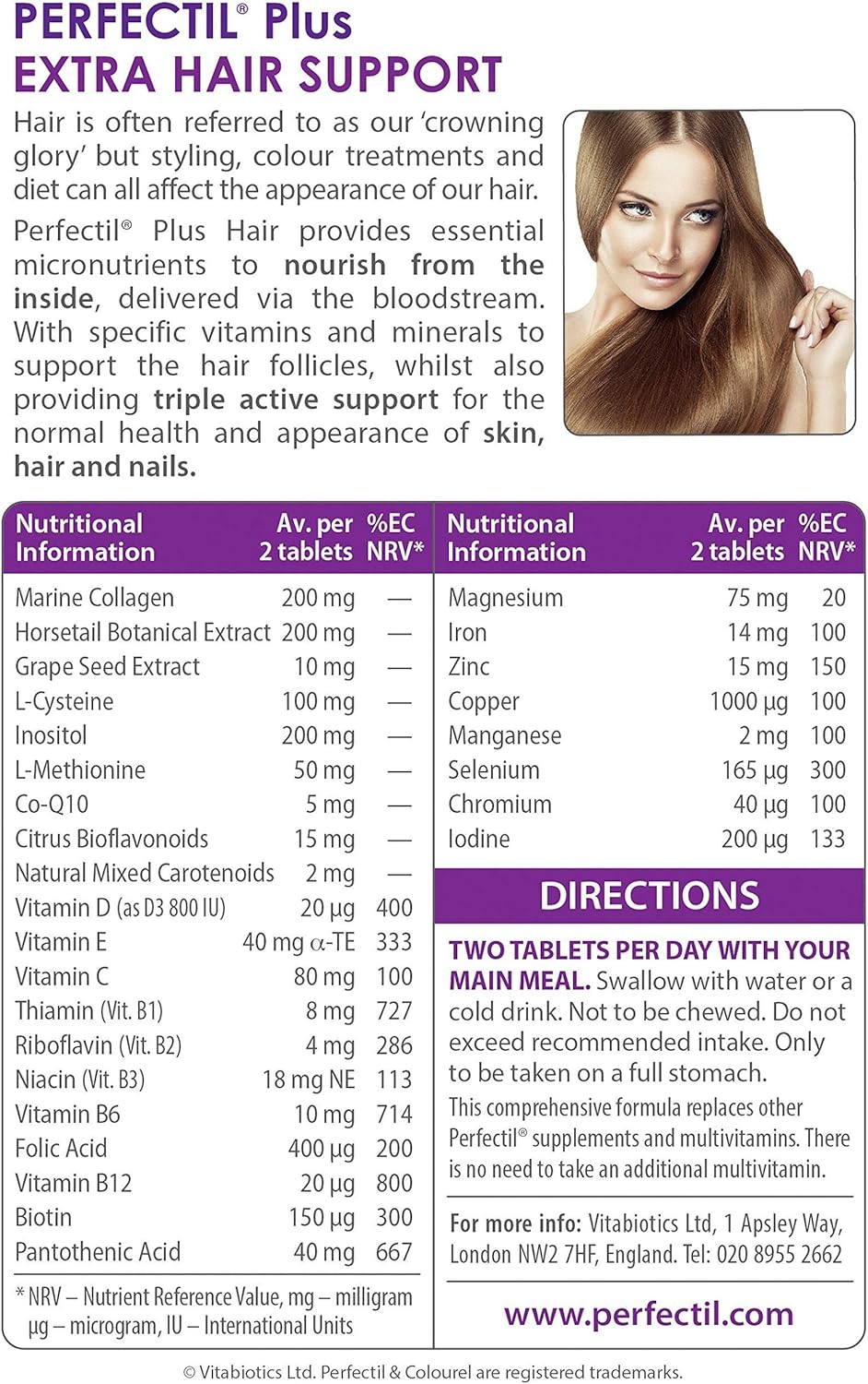 Vitabiotics Perfectil Hair Multivitamin | Hair Growth and Strengthening | Formula for Thicker, Healthy Hair | Vitamin D, Vitamin E, Collagen, Biotin, and More: Health & Personal Care