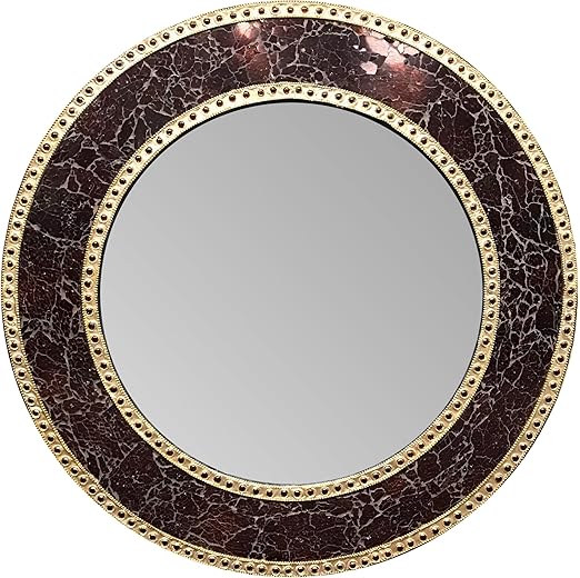 Amazon Com Decorshore 24 Inch Round Crackled Glass Mosaic Wall Mirror Brown Home Kitchen