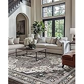 BEIMO Area Rugs for Living Room 8x10 Machine Washable Rug, Boho Vintage Retro Large Floral Medallion Carpet for Bedroom Dining Room, Low Pile Lightweight Thin Non Slip Rug,Dark Grey