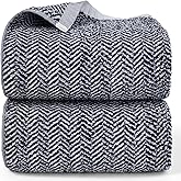 Cleanbear Bath Towels, Luxury 100% Cotton Bath Towels Set for Bathroom, 54 x 28 Inches Large Shower Towels with Herringbone Stripes, Navy Blue, 2 Pack