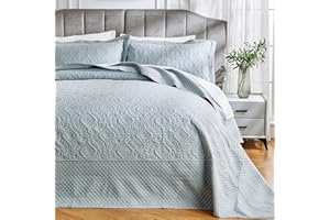 Qucover Oversized King Quilt - Light Grey,Soft and Comfortable Ultrasonic Quilting King Quilts for The Bed Oversized, 3 Piece Microfiber Polyester Oversized Quilt King Size 128x120