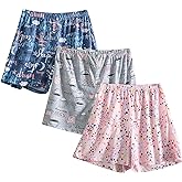 PNAEONG 3 Pack: Womens Pajamas Shorts Set Soft Elastic Waist Lounge Shorts Printed PJ Bottoms