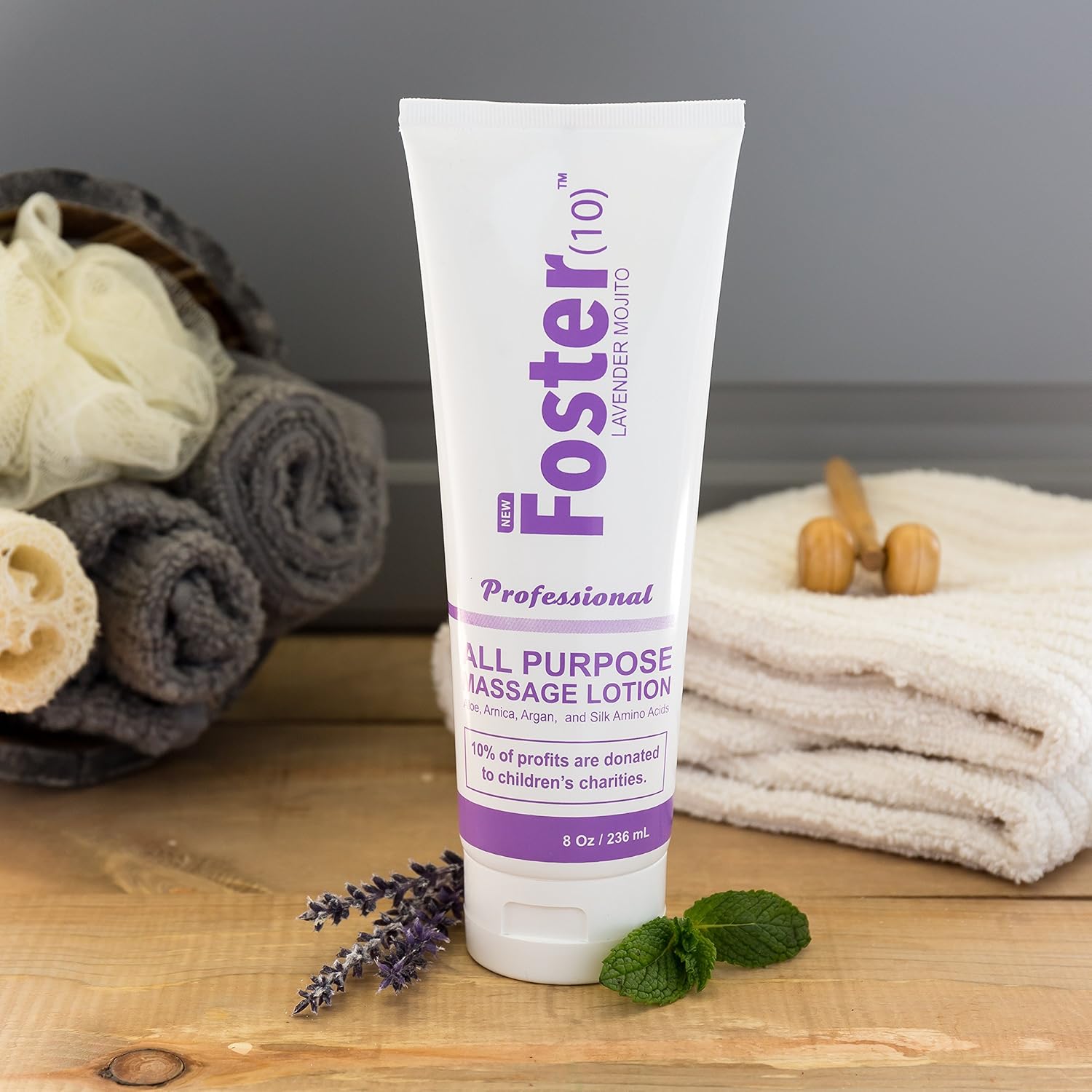 Foster(10) Lavender Mojito Massage Lotion - Made with Argan Oil, Arnica Extract, Silk Amino Acids, Not Tested on Animals, Paraben Free, Dye Free, All Scents From Essential Oils : Beauty