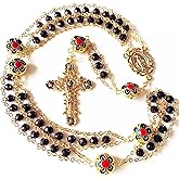 elegantmedical handmade Gold Ladder to Heaven Garnet Beads Catholic Rosary crucifix Necklace box