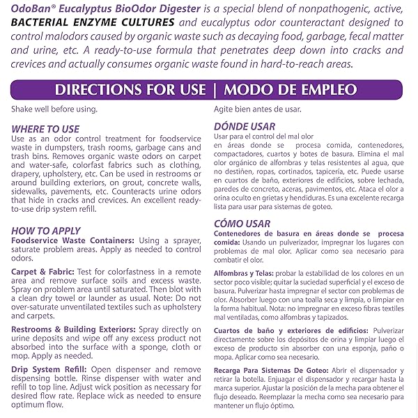 ODOBAN PROFESSIONAL CLEANING READY-TO-USE BIOODOR DIGESTER HARSH AROMA COUNTERACTANT, MADE IN THE USA, EUCALYPTUS SCENT, 1 GALLON