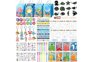 Under The Sea Party Favors, 120pcs Ocean Birthday Party Favors Set Includes Under The Sea Slap Bracelets Bags Scratch Paper A