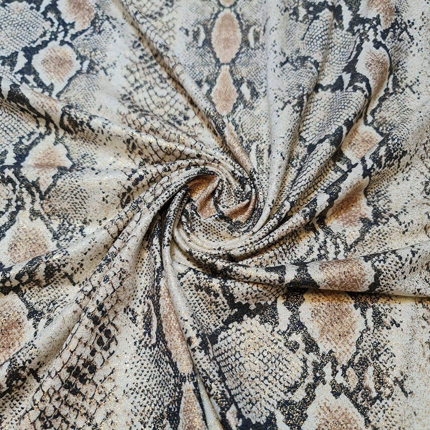 Printed Snake Skin Gold Foil Viscose Jersey Fabric Stretch Kids Animal Print 58" (5 Meter)
