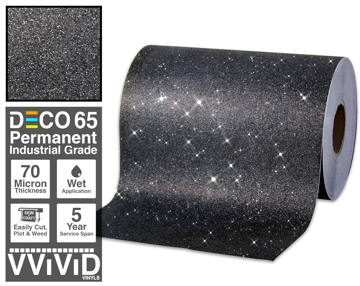 Amazon Com Vvivid Glitter Black Deco65 Permanent Adhesive Craft Vinyl Roll For Cricut Silhouette Cameo 6ft X 1ft Arts Crafts Sewing