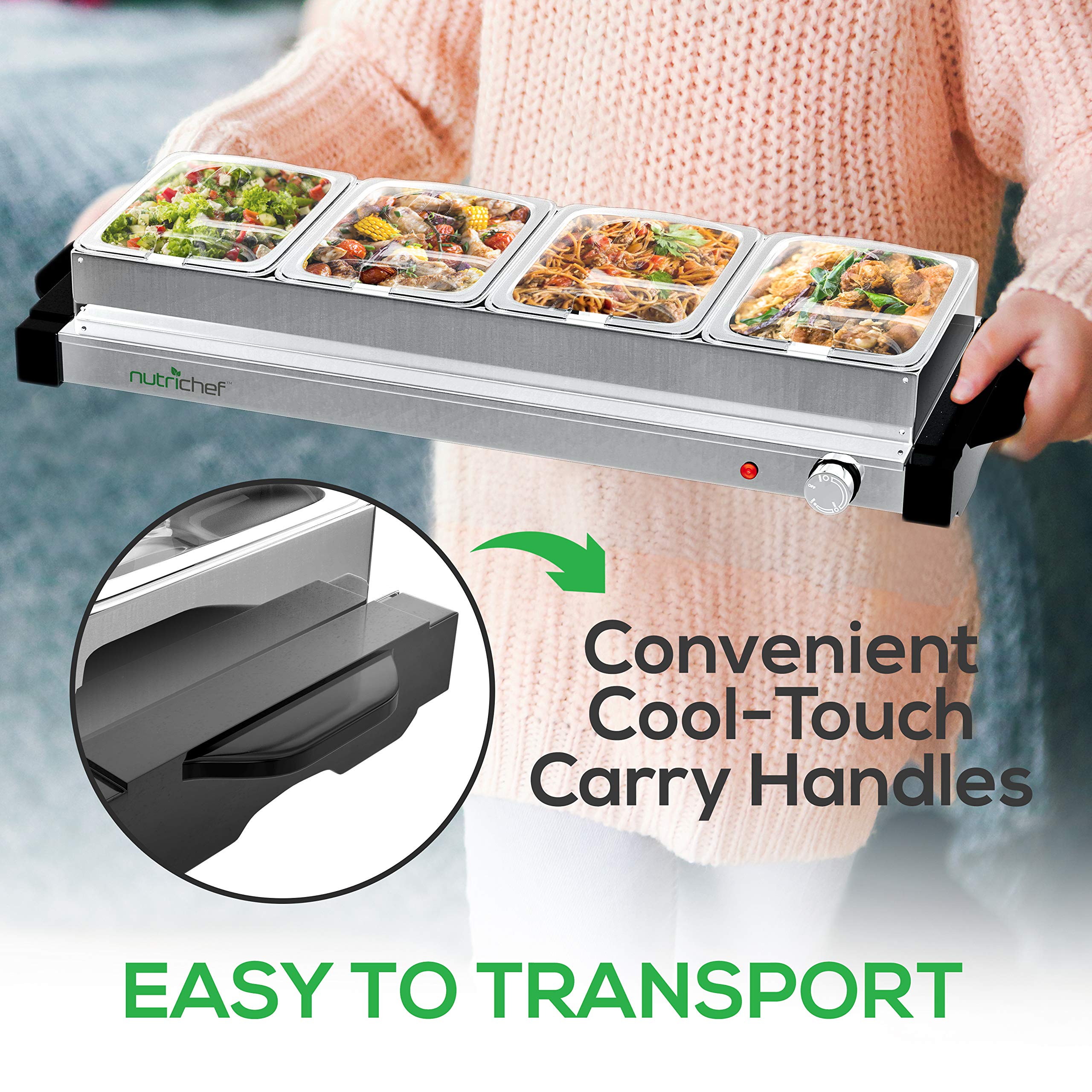 Nutrichef Electric Hot Plate Food Warmer 4Plate Buffet Server Chafing