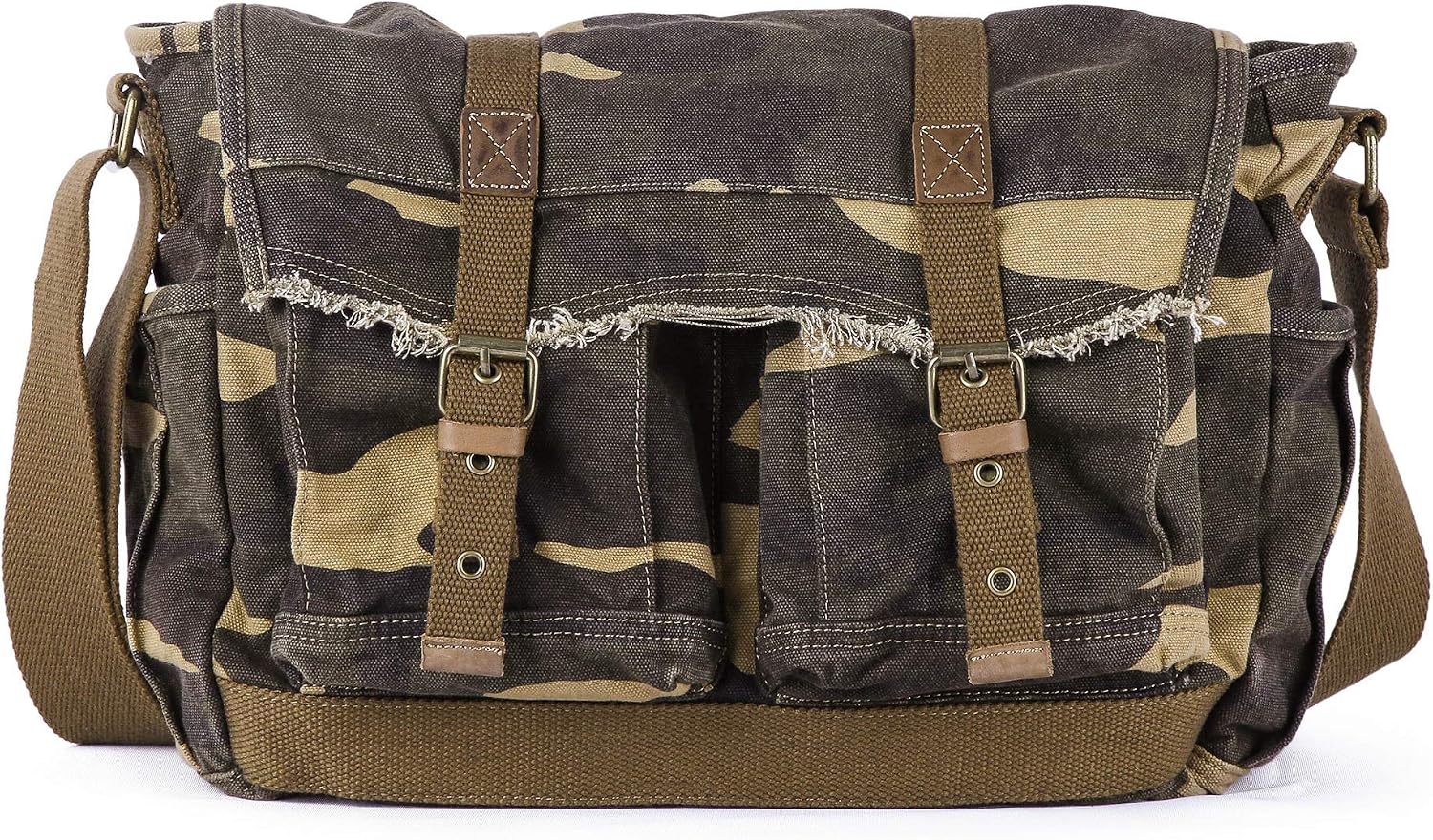 GOOTIUM Canvas Messenger Bag - Vintage Shoulder Bag Frayed Style Satchel, Camouflage