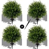 NSOPB 24.5'' Artificial Cedar Topiary Ball Trees, 4 Pack Fake Shrub Bushes | UV Resistant Faux Outdoor Plant with Ground Spike, Evergreen Cypress Tree Shrub for Garden, Patio, Front Porch &amp; Indoor Decor