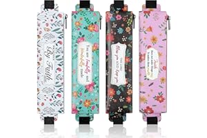 MoKo Elastic Pen Holder for Notebook, 4 Pieces PU Leather Pencil Case with Adjustable Band, Stationery School Supplies Zipper Bag for Planners, Journals, Book