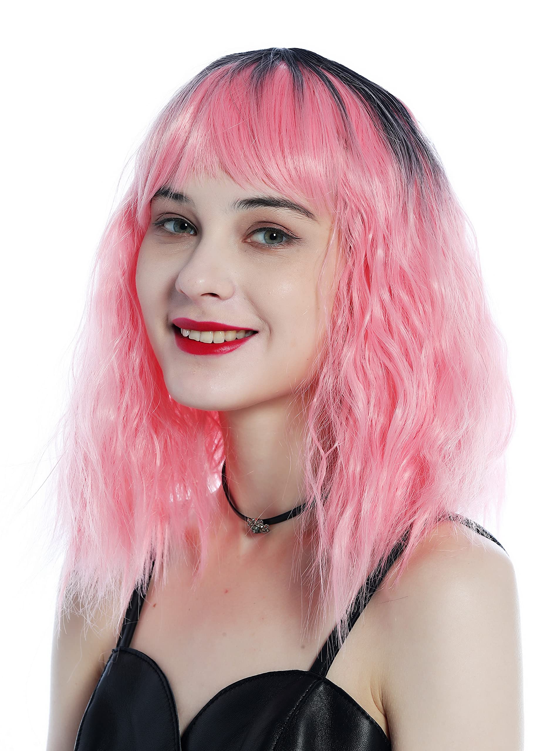 WIG ME UP - ZM-1002-T1632R1B Cute Women's Wig shoulder-length wavy frizzy kinks fringe ombre black to pink