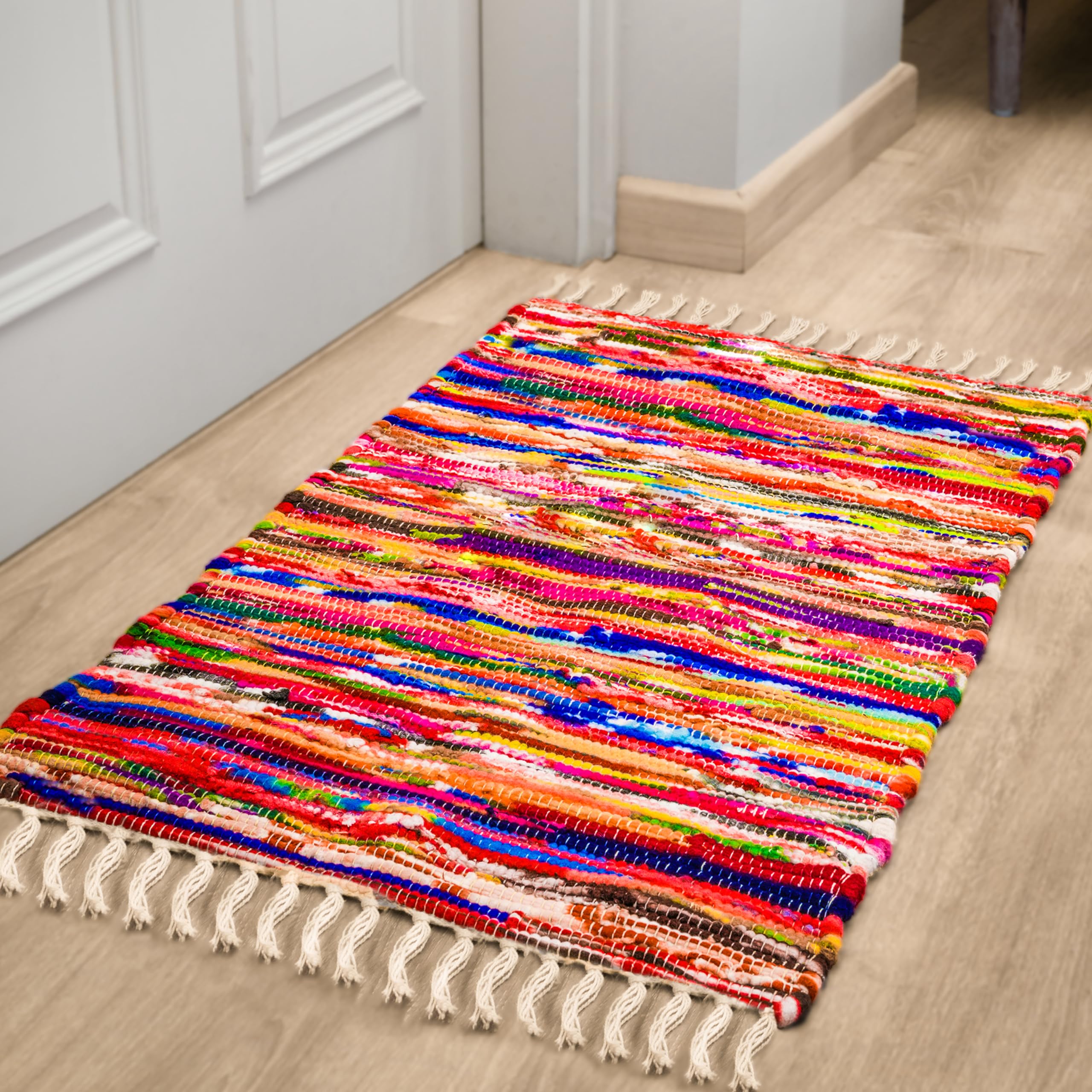 RAJRANG Handwoven Chindi Rag Rug – Colorful Recycled Cotton Area Rug for Living Room, Bedroom, Kitchen, Boho Home Décor, 50x80 cm