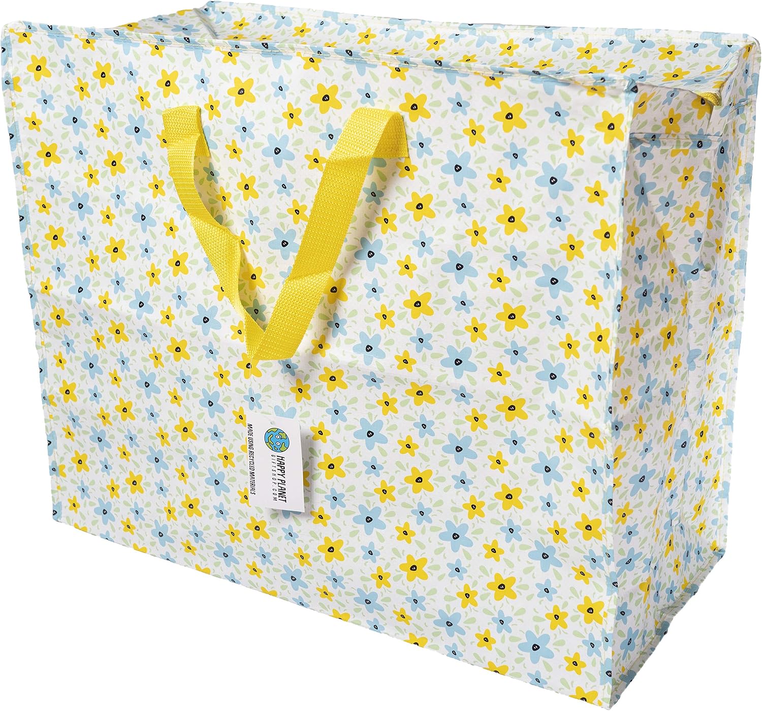 Happy Planet Giftshop Large Jumbo Storage Bag with Zip 58 x 47 x 30cm 80l (Summer Flowers) (Pack of 3), Summer Flowers Pattern, 3 Pack