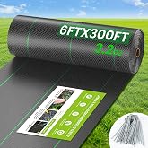 TOONARS 6FT x 300FT Weed Barrier Fabric, 3.2oz Landscape Fabric | Premium Weed Barrier Fabric Heavy Duty with 20 U-Shaped Securing Pegs for Greenhouse Floors, Flower Beds, French Drain