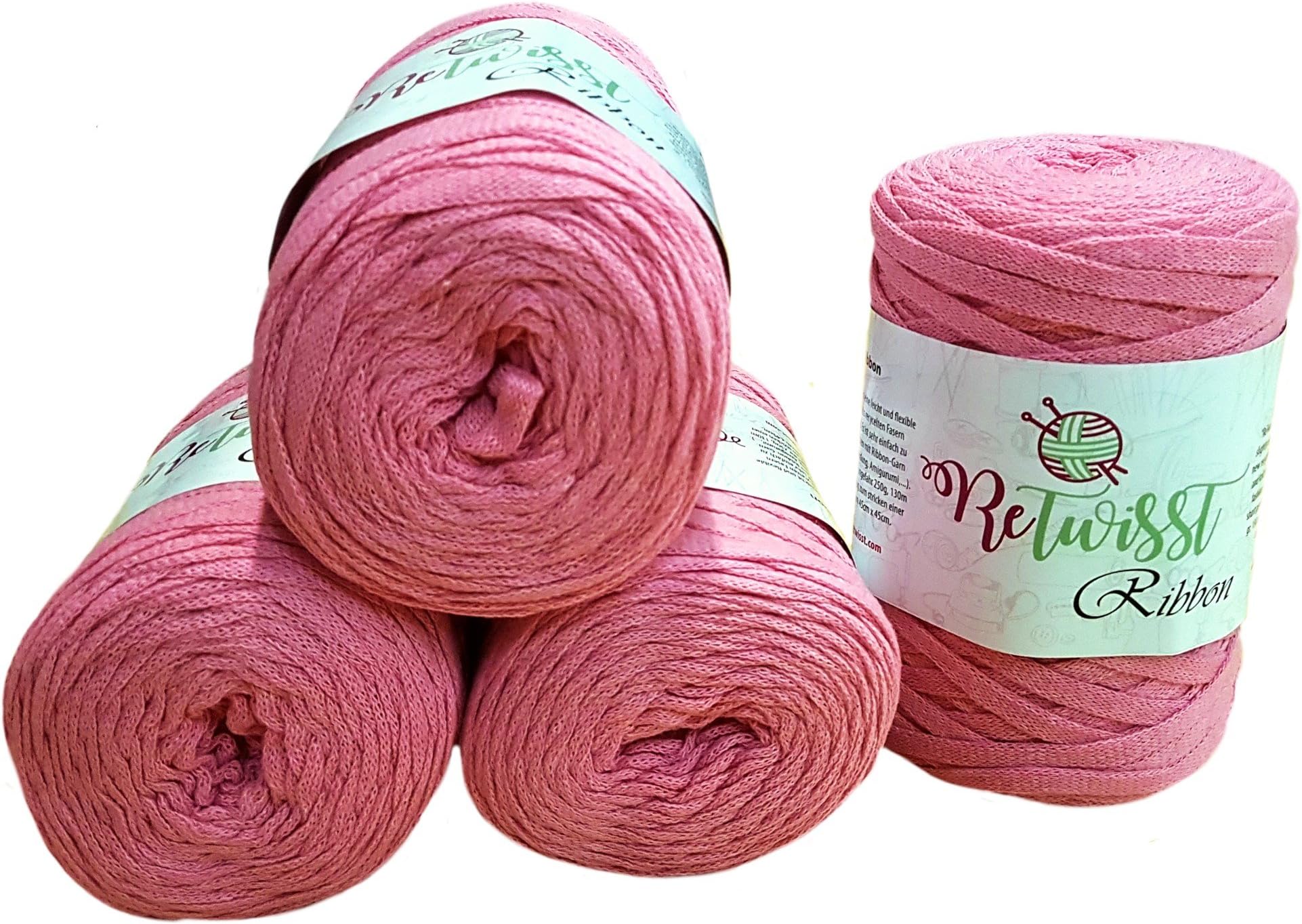 ReTwisst 1000 grams, total approx. 480 M Long 4 x 250 Gram Balls Jersey, Alcantara Yarn – Choice of Colours Pink (pink 3)