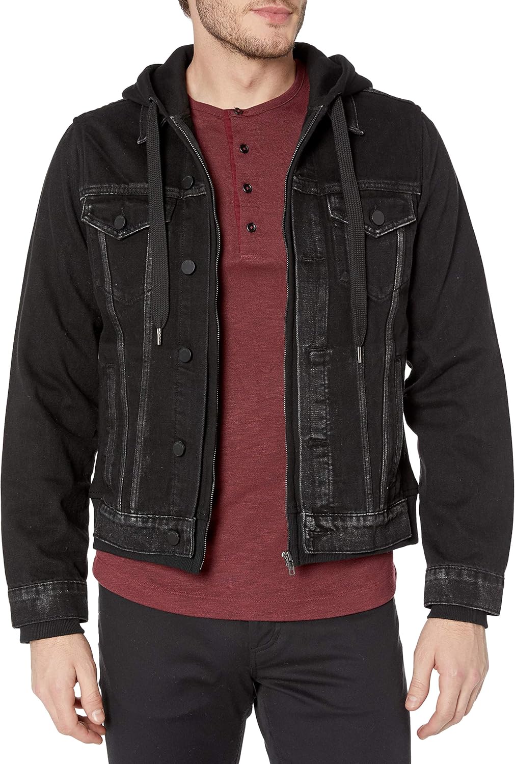 [BLANKNYC] mens Denim Jacket With Hood at  Men’s Clothing store