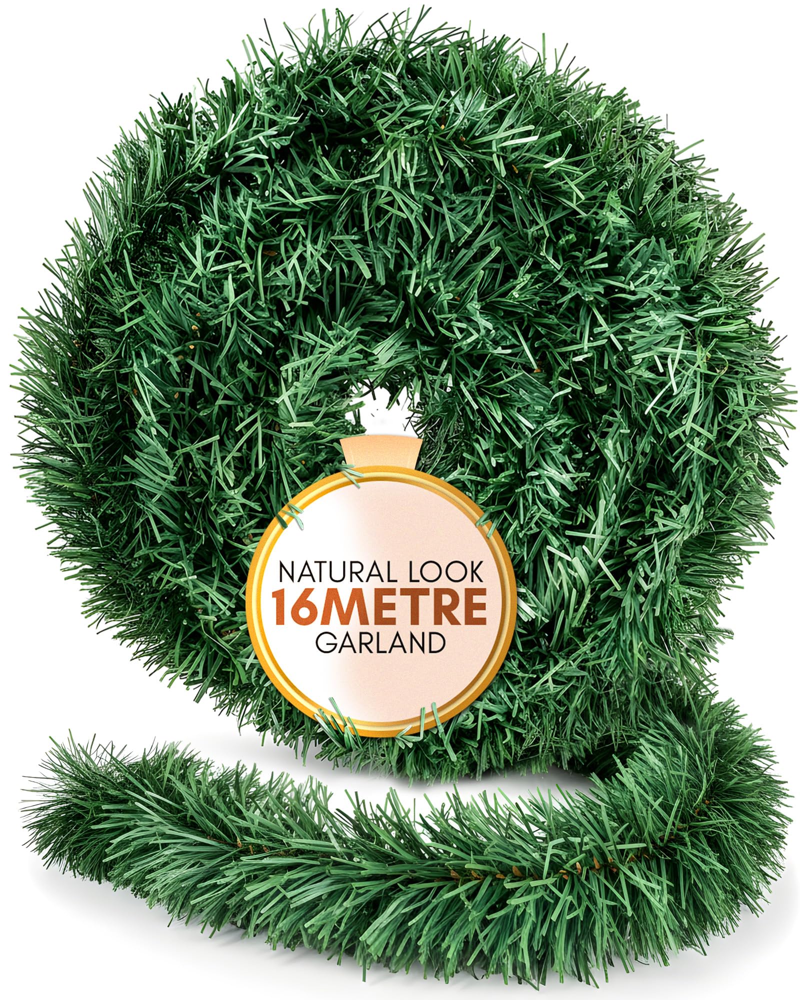 Pelle & Sol 52ft/16m Christmas Garland | Artificial Green Tinsel Christmas Decorations for Trees, Mantlepiece, Wall, and Table Decor | Festive Xmas Ornament Garland | Plain Garland