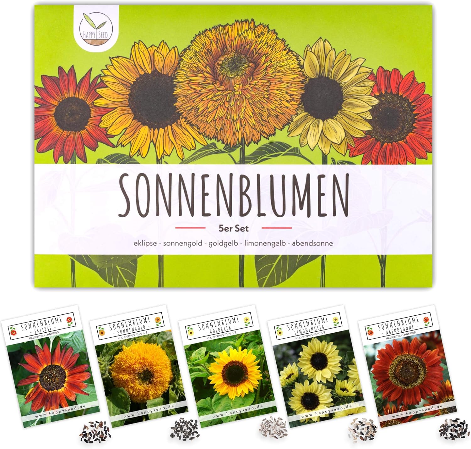 Farbenfrohe Sonnenblumen Samen mit hoher Keimrate - Blumensamen für einen bunten & bienenfreundlichen Garten (5er Set)