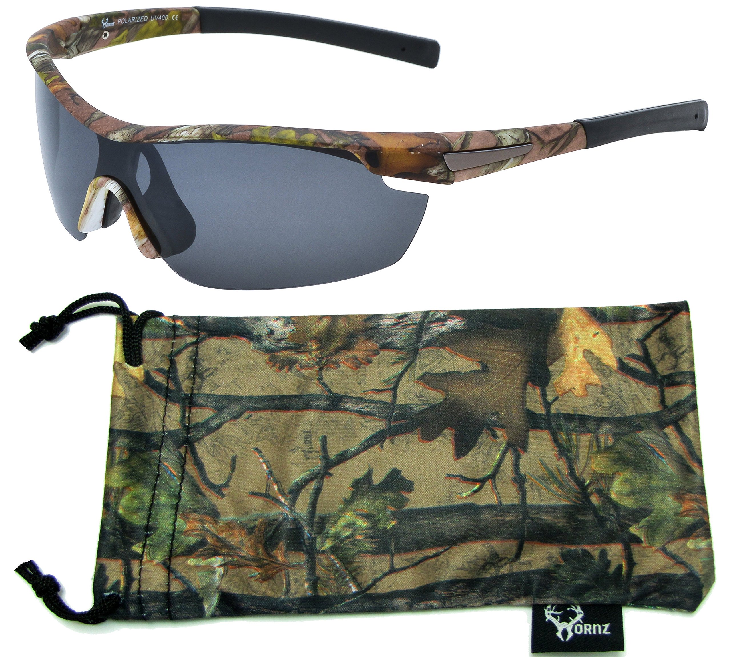 Hornz Brown Forrest Camouflage Polarised Sunglasses for Men Wrap Around Sport Frame & Free Matching Microfiber Pouch