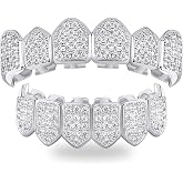TOPGRILLZ Grillz Vampire Teeth - Grills for Your Teeth Grillz for Women Men 18K Gold-Plated Iced out CZ Fangs Hip Hop Rapper Costume Accessory Cosplay Extra Molding Bars