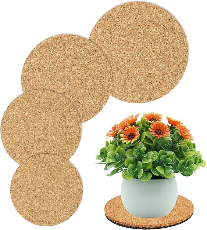 Hangnuo 4pcs Cork Plant Mat Plastic Round Plant Mat Plant Coasters for