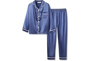 Beezizac Little & Big Girls Pajama Set Size 6-16 -Pink/Blue/Turquoise/Peach Satin Silky Cute Fall Winter Long Outfit