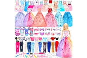 PURPERCAT Doll Clothes and Accessories Set, Include Doll,Wedding Gown Dresses, Tops and Pants, Fashion Dresses, Swimming Suits, Shoe, Hangers,Doll Dress up Toys for Girls in Gifts Package