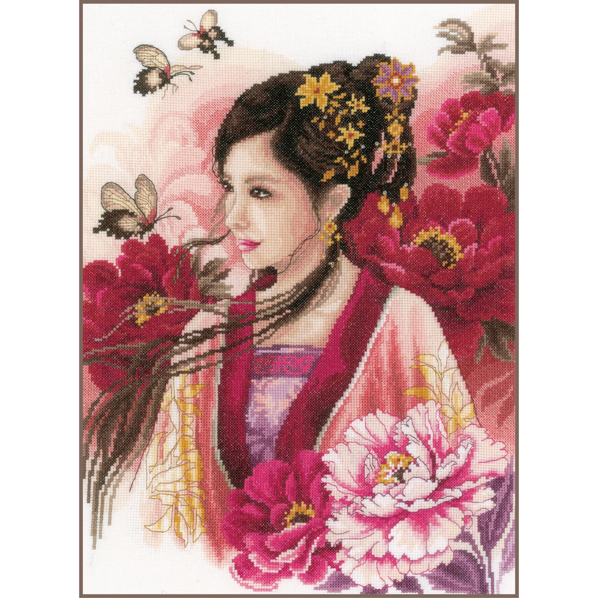 Lanarte Counted Cross Stitch Kit: Asian Lady in Pink (Evenweave), Cotton, NA, 30 x 41cm