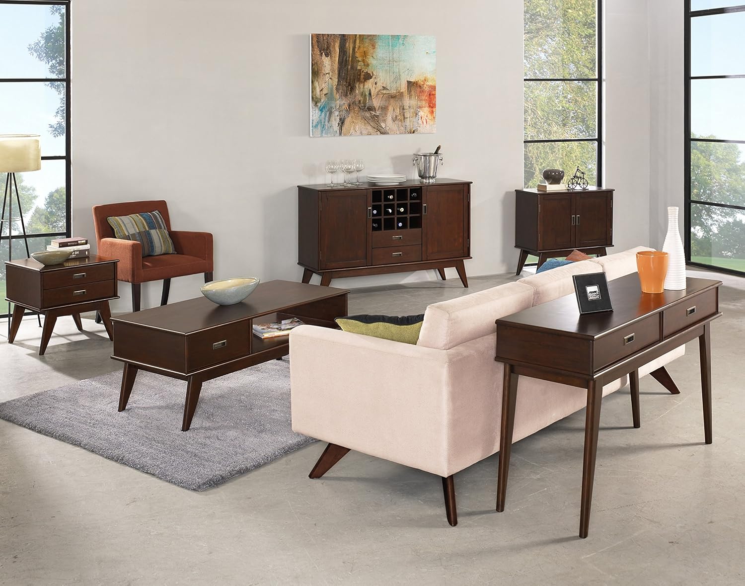 Simpli Home 3axcdrp 05 Draper Solid Hardwood 32 Inch Wide Mid Century Modern Low Storage Cabinet In Medium Auburn Brown Home Kitchen Storage Chests