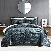 AJOCCI Luxury Velvet Queen Comforter Set, Blue Queen Size Comforter Sets, Stormy Blue Queen Quilt Bedding Set, Luxurious Plush Bedspreaqd Sets,Soft Lightweight Comforter for All Season