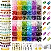REVKI 1200pcs Glass Beads Bracelet Making Kit, 48 Colors Crystal Beads for Jewelry Making,Strange Shaped Glass Beads for Bracelets and DIY Crafts(Teardrop and Bamboo)