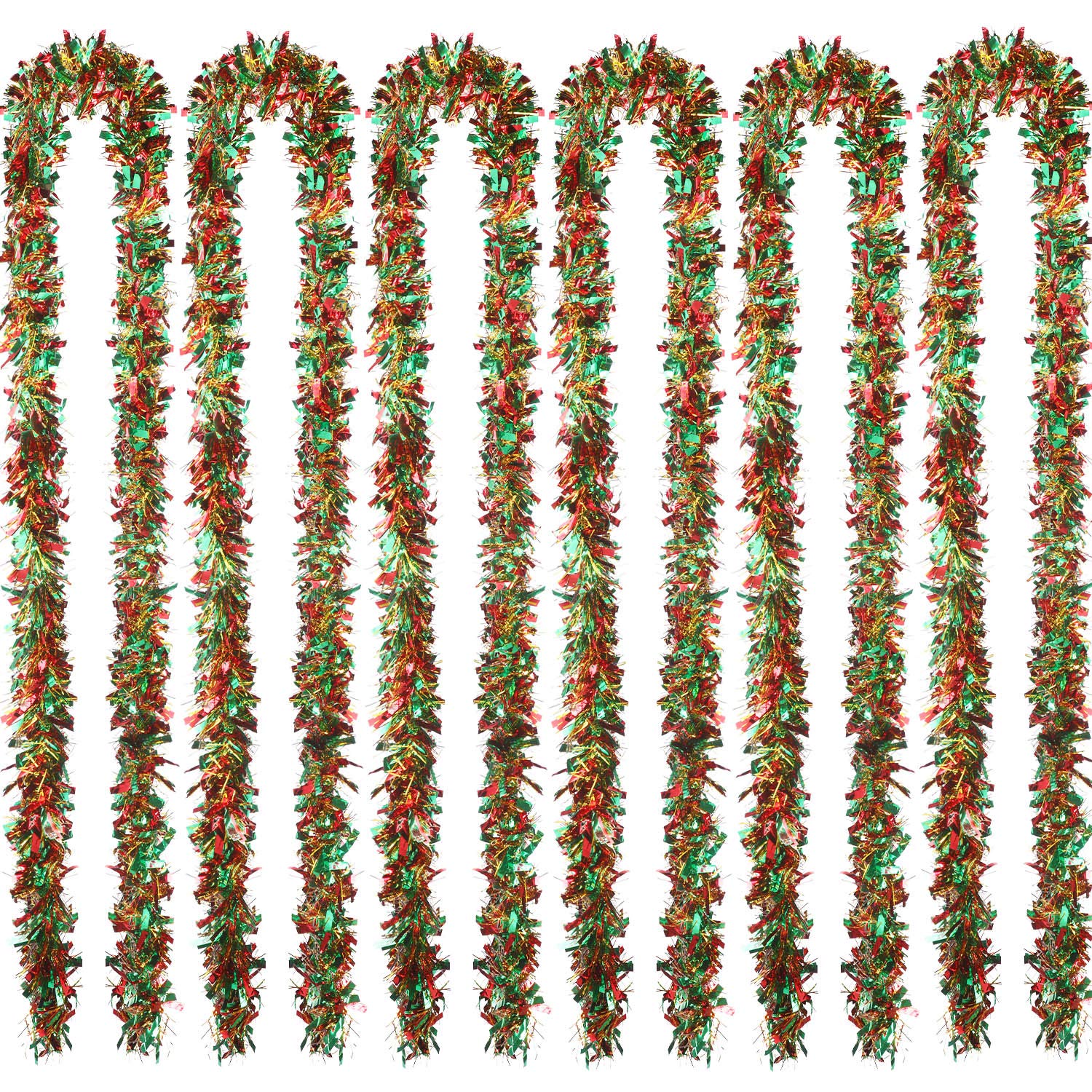Sumind 6 Pieces Christmas Tinsel 39.4 Feet Metallic Garland Glittering Hanging Decoration for Christmas Tree Wreath Wedding Party Supplies (Red Green Gold)