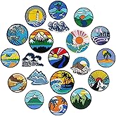 20Pcs Camping Iron on Patches Adventure Outdoor Hiking Embroidered Patches Nature Mountain Wave Sunrise Patch for Hats Backpack Clothes Jackets