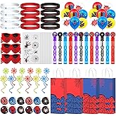 HandTool 100pcs Spider Party Favors, Hero Theme Birthday Party Supplies Including Silicone Bracelets Sticky Spider Webs Bubble Wands Temporary Tattoos, Birthday Decorations Classroom Rewards for Kids