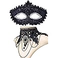 Black Venetian Mask Masquerade Mask with Elegant Vintage Princess Lace Gothic Necklace Pack of 2