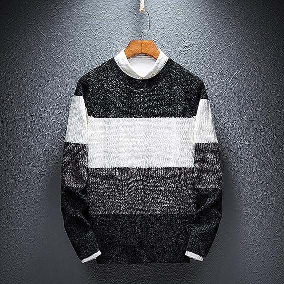 Amazon セーター メンズ グラデーション クルーネック ボーダー カットソー カジュアル ニットセーター 春秋冬 暖かい 大きめ セーター 通販