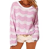 Arach&Cloz Women's Linen Blend Crochet Bell Sleeve Beach Vacation Striped Tops 2026