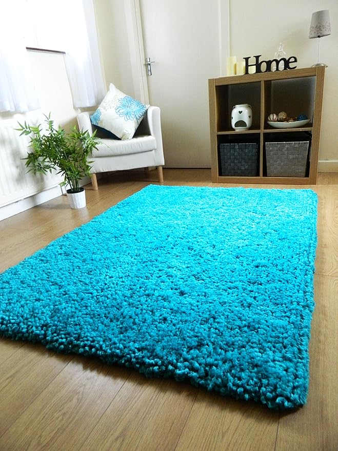 Rugs Superstore NEW TEAL BLUE THICK SOFT HAND TUFTED SHAGGY RUG CHUNKY